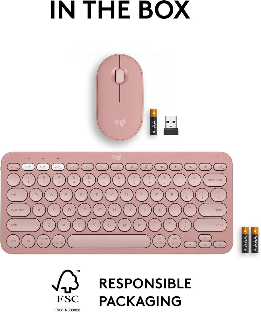 Logitech Pebble 2 Slim Bluetooth Combo Wireless Keyboard & Mouse PC / MAC Pink