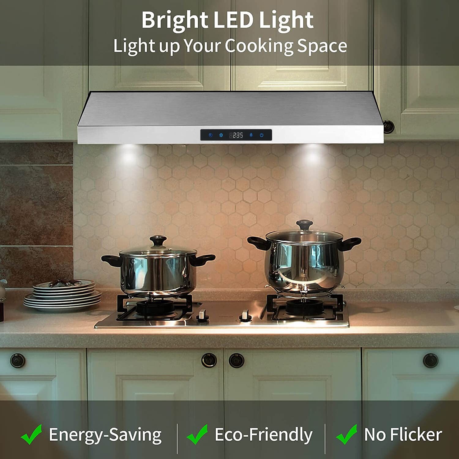 30 inch Kitchen Under Cabinet Range Hood 600CFM Stainless Steel 3-Speed Touch