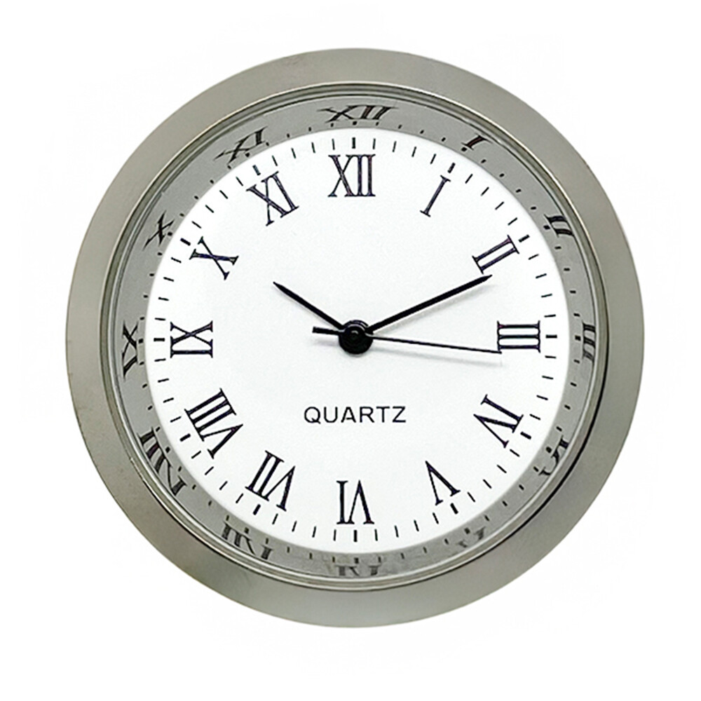 Replacement Miniature Clock Insert Chrome Metal Bezel Roman Numerals Battery