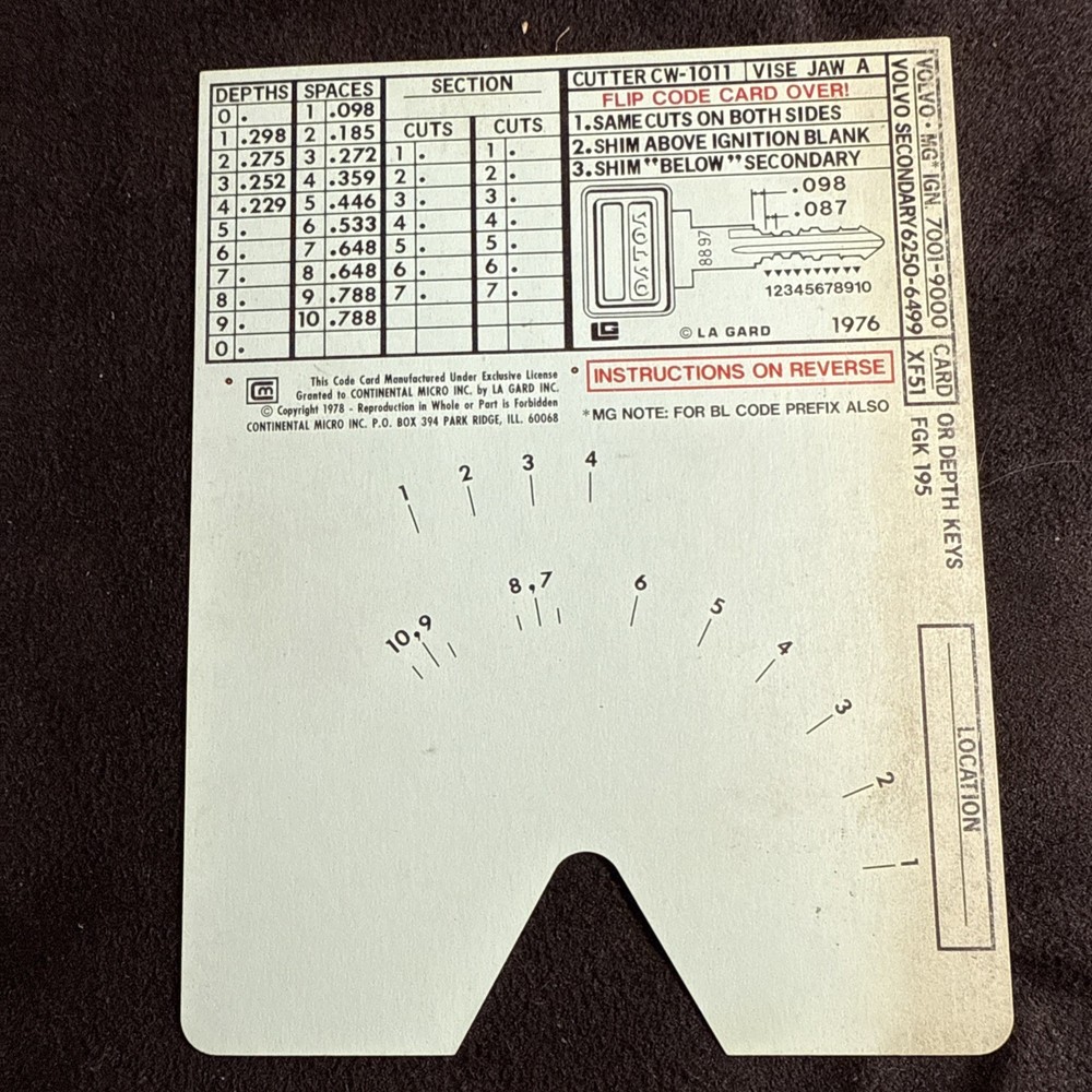 HPC FX51 Code Card HPC CODE MACHINE CODE CARD XF51 Locksmith