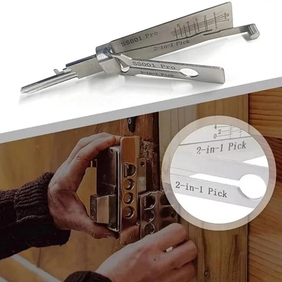 2-in-1 Stainless Steel Key Decoder Portable Precision Hook Pickup Hand Tool 1pcs