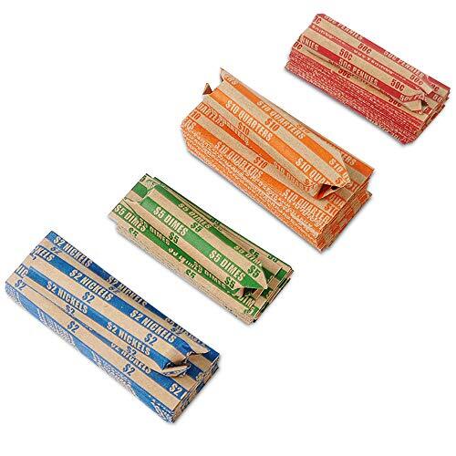 200 Pcs Assorted Packed Flat Stripped Coin Wrappers Coin Rolls Wrapper