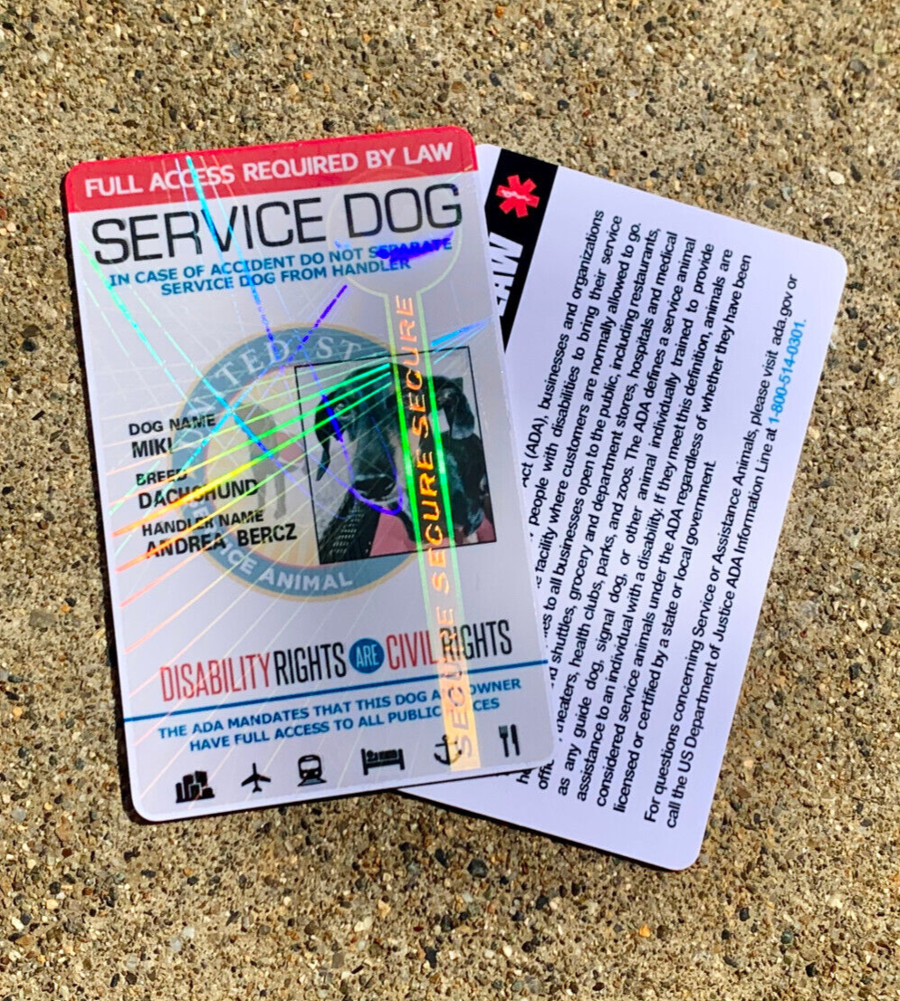 SERVICE DOG ID CARD HOLOGRAPHIC PVC ASSISTANCE ANIMAL ID BADGE TAG FOR VEST