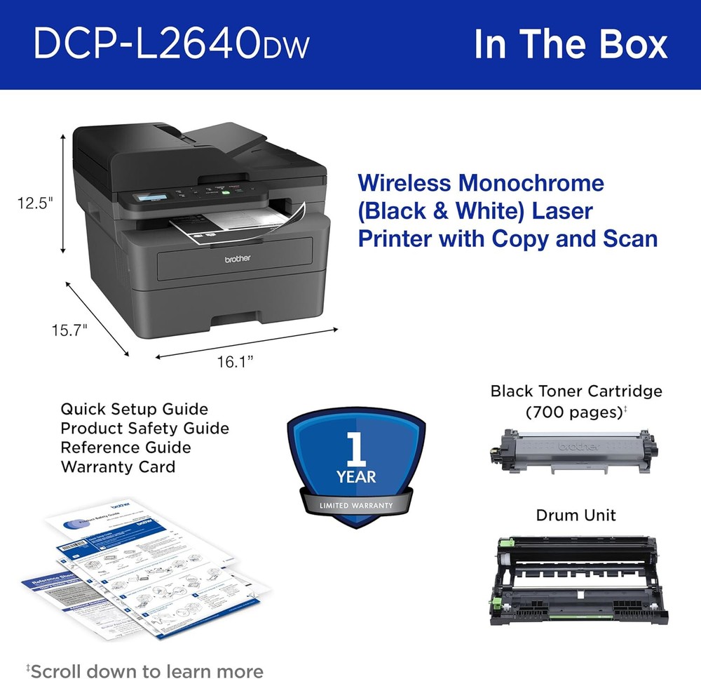 Brother DCP-L2640DW Multifunction Wireless Monochrome Laser Printer