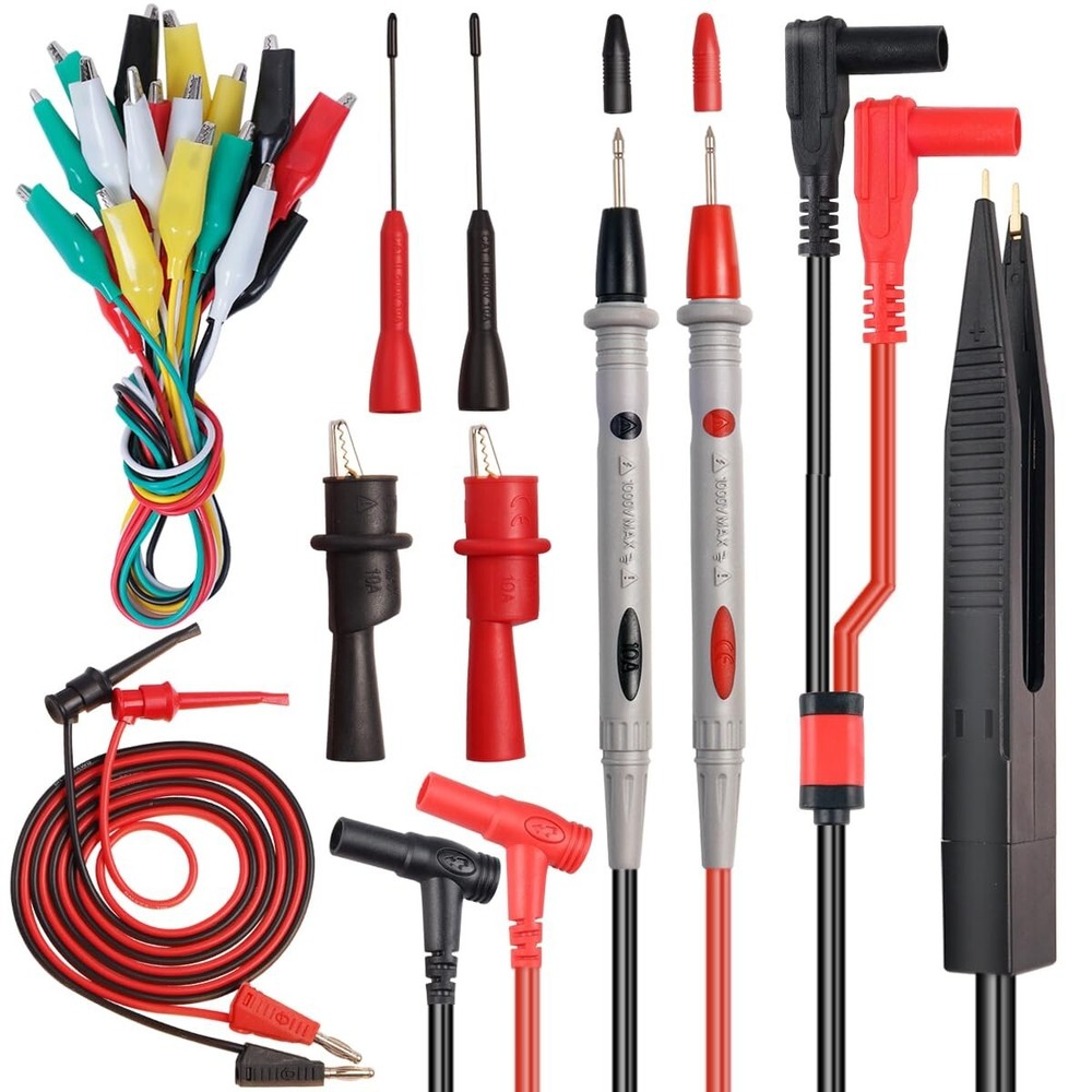 Versatile 19-Pc Electrical Multimeter Lead Set with Soft Grip Probes & Clips