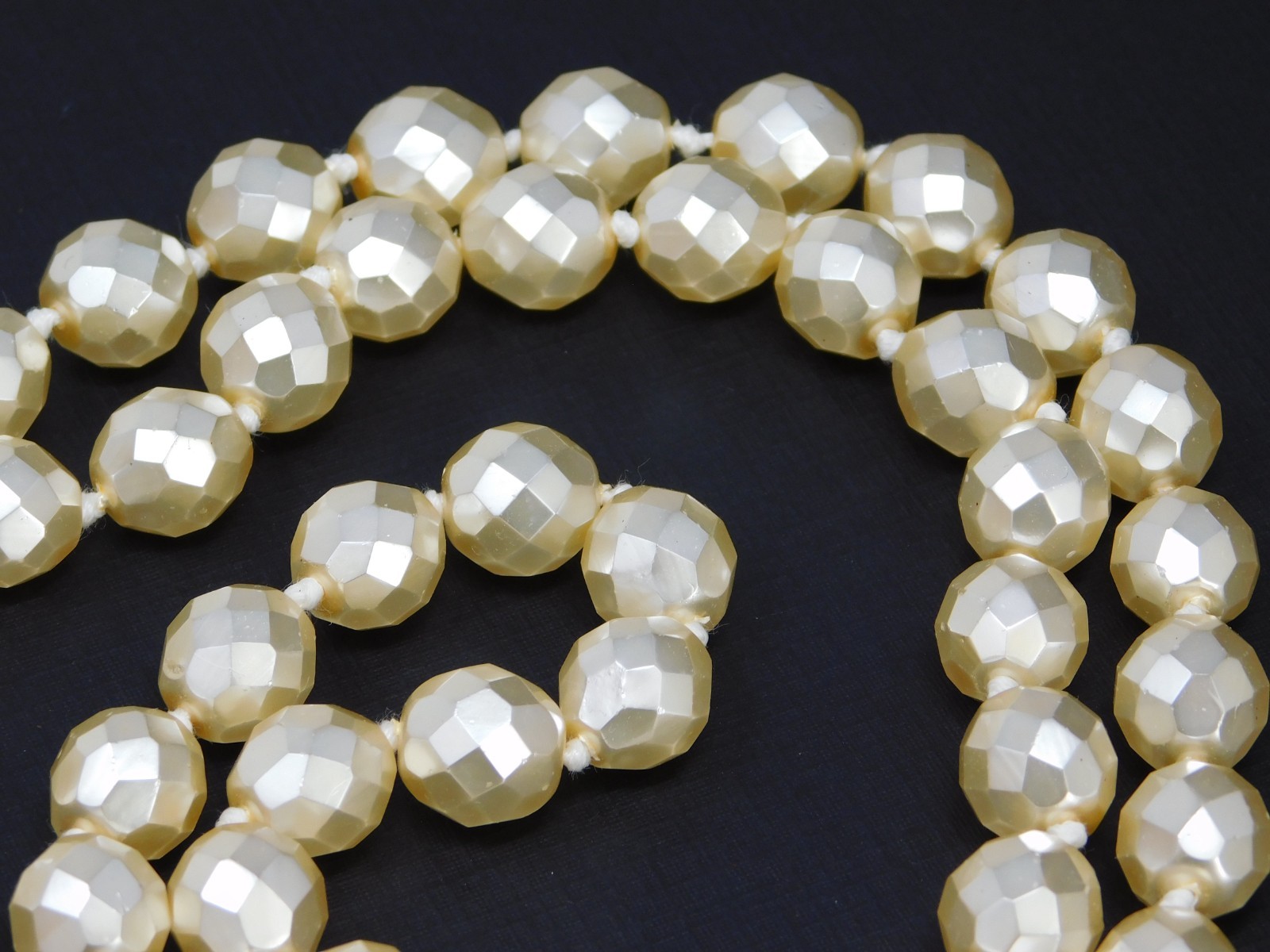 Vintage JOAN RIVERS Cream Hand Knotted Faceted Faux Pearl Glass Bead Necklace