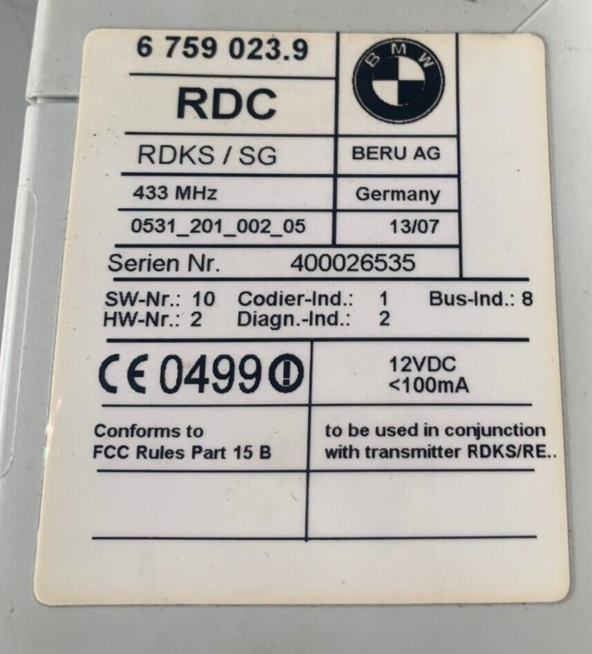BMW E46 E39 E38 E53 X5 RDC TYRE PRESSURE CONTROL MODULE 6759023.9 USED OEM