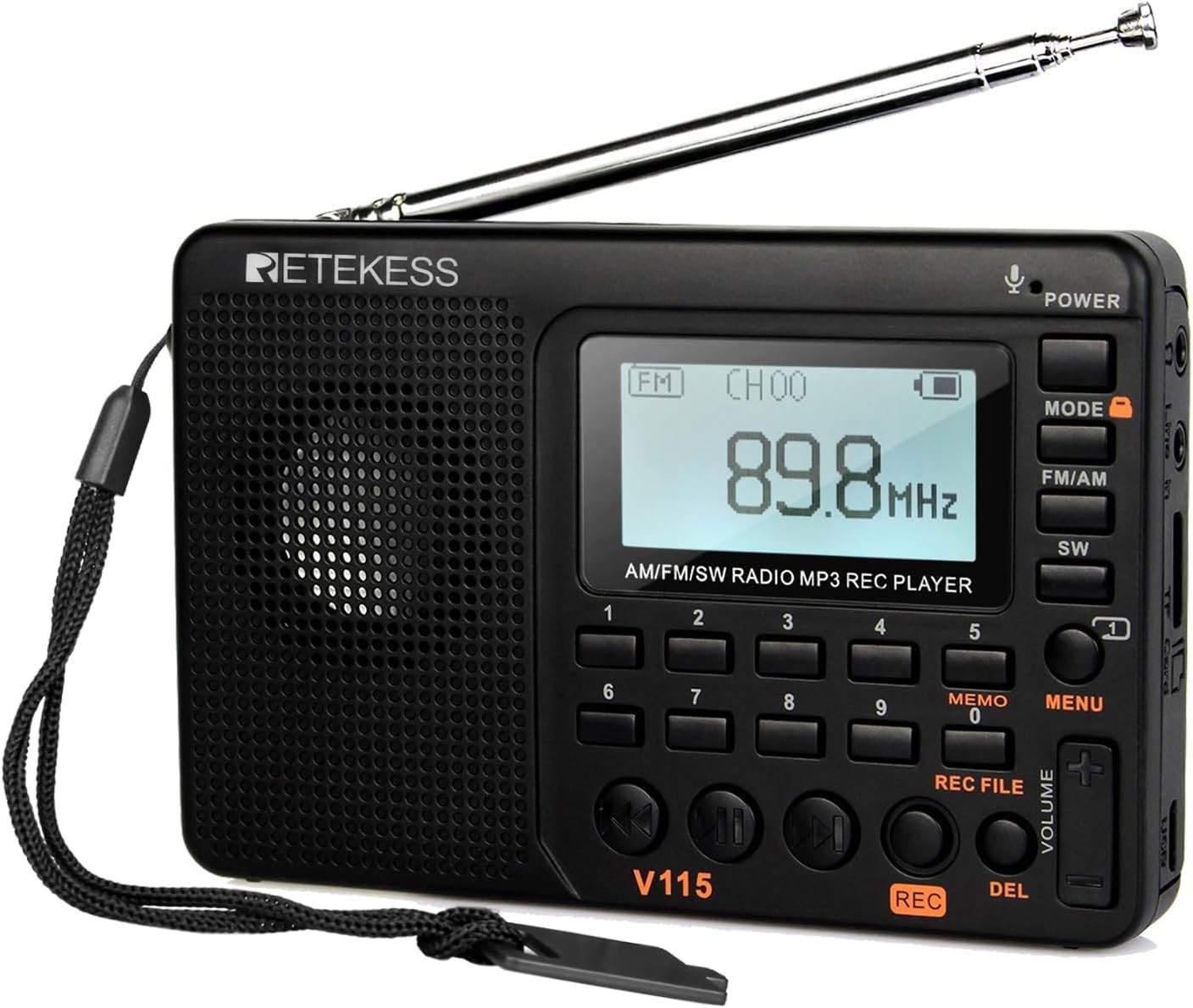 Portable V115 Shortwave Digital Radio with Preset Stations & Telescopic Antenna