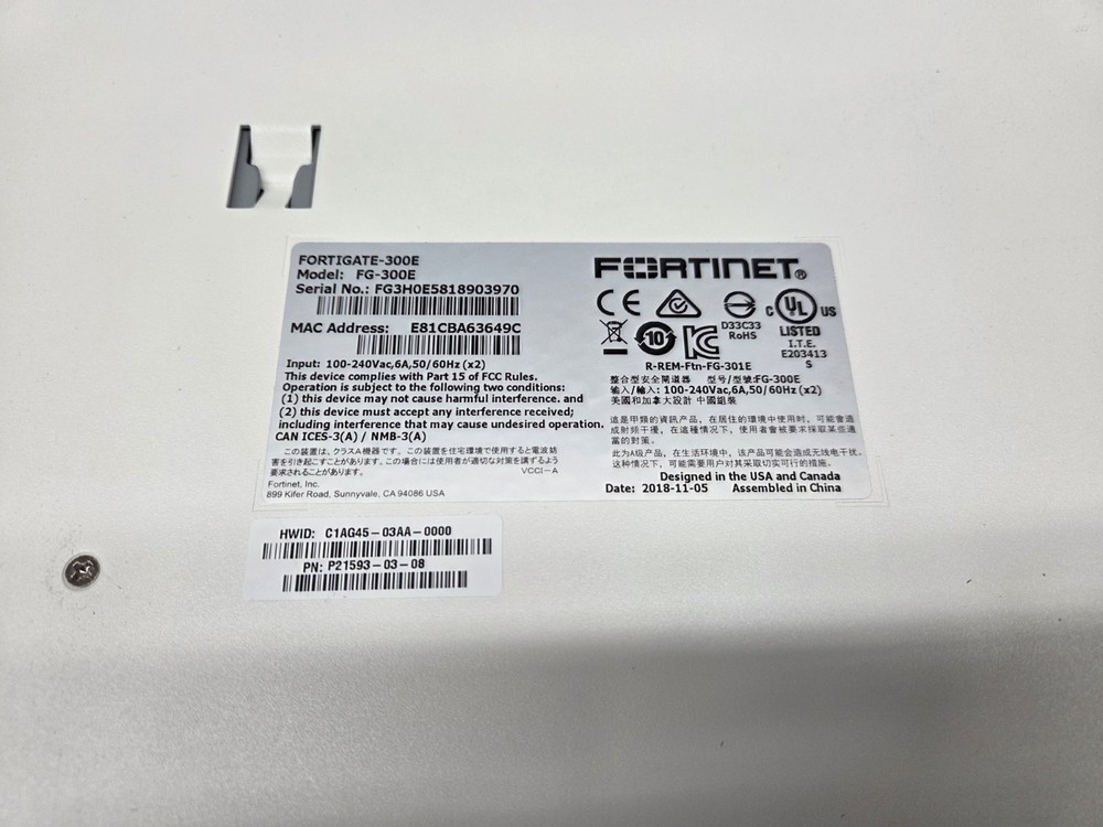 Fortinet FG-300E FortiGate 300E Network Security Firewall Appliance