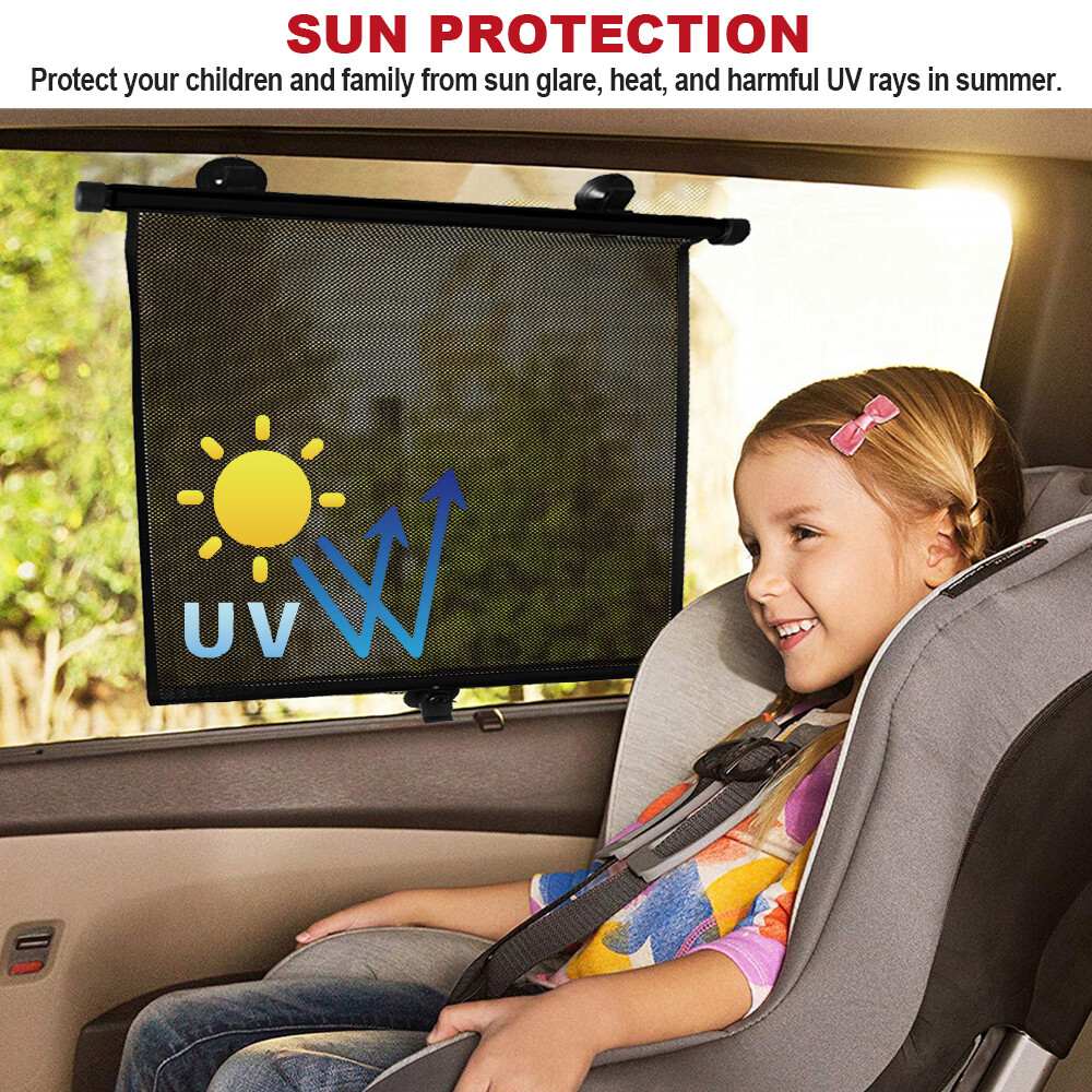 2 Packs Retractable Auto Sun Shade Cover Car Side Window Roller Visor Shield