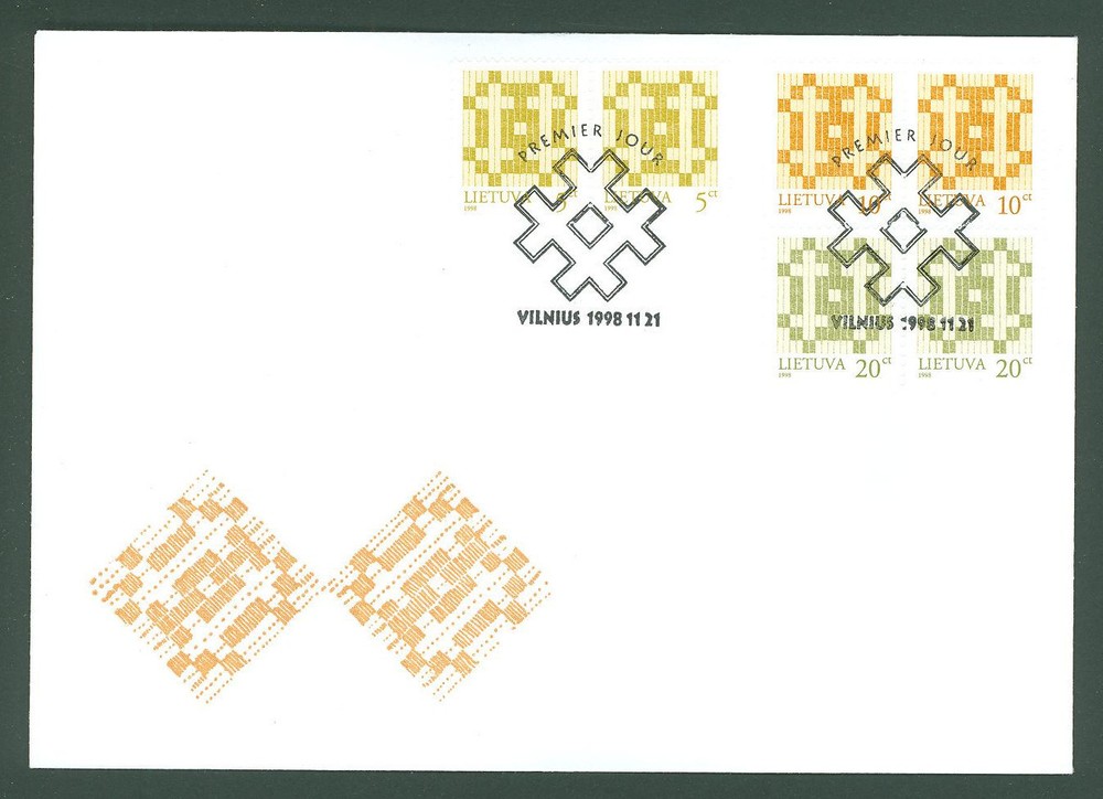 Lithuania E63 FDC 1998 6v Ornament Double Cross Below face