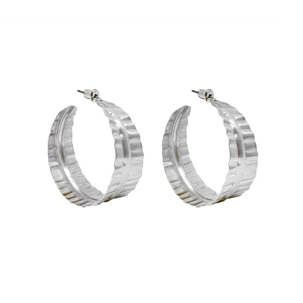 Rippled Leaf Hoops (Silver)