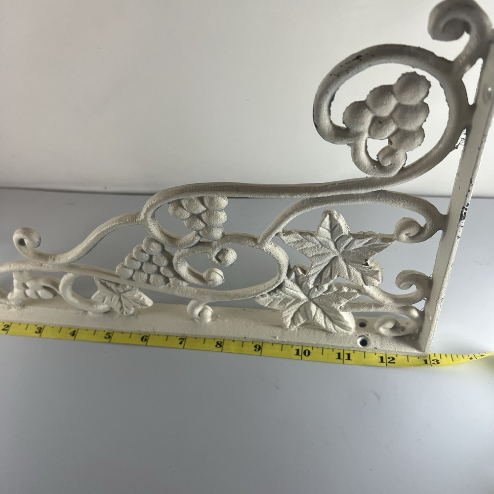 Vintage White Cast Iron Grape Leaf Scroll 13in Basket Hook Angle Corner Bracket