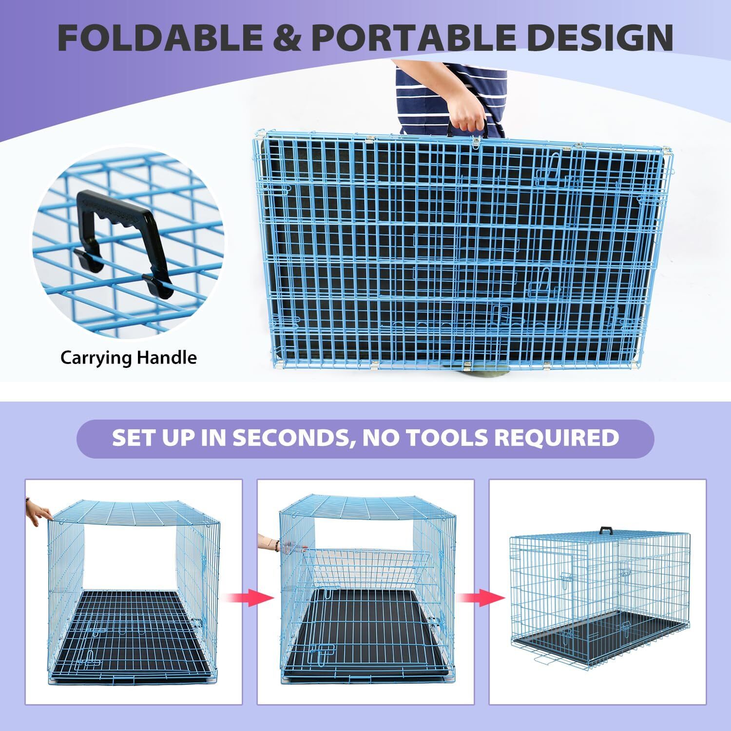 24,30,36,42,48 Inch Dog Crates for Large Dogs Folding Mental Wire Dog Kennels