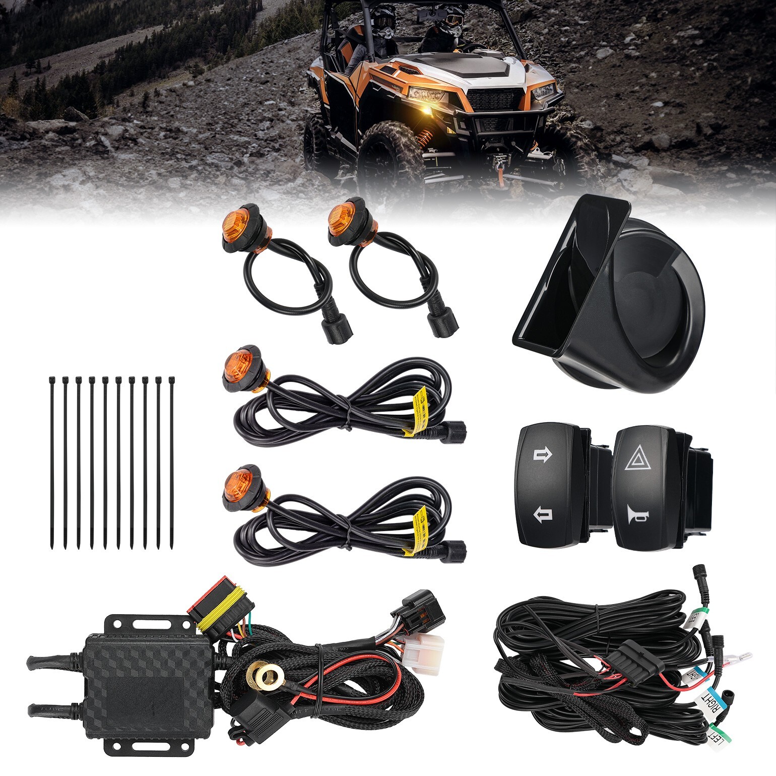 UTV Turn Signal Light Kit w/ Horn&Switch LED for Polaris Can Am CFMOTO Kawasaki