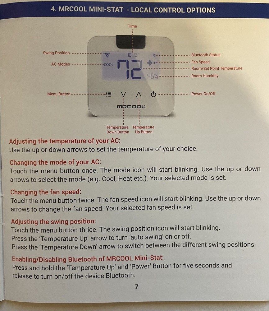 MrCOOL Mini Stat Thermostat for Ductless Mini-Split System ~ Model MS103WA~ NEW!
