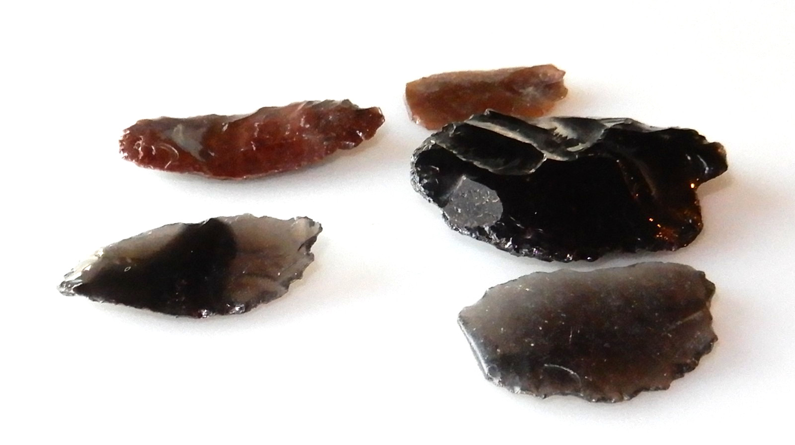 Five pieces of Obsidian, Granite Creek, Chino Valley, Arizona