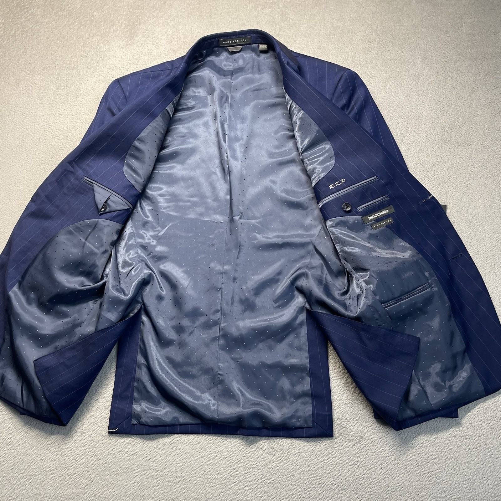 INDOCHINO Yaletown Mens Blazer Sport Coat Jacket Wool 52 Navy Stripe NWT