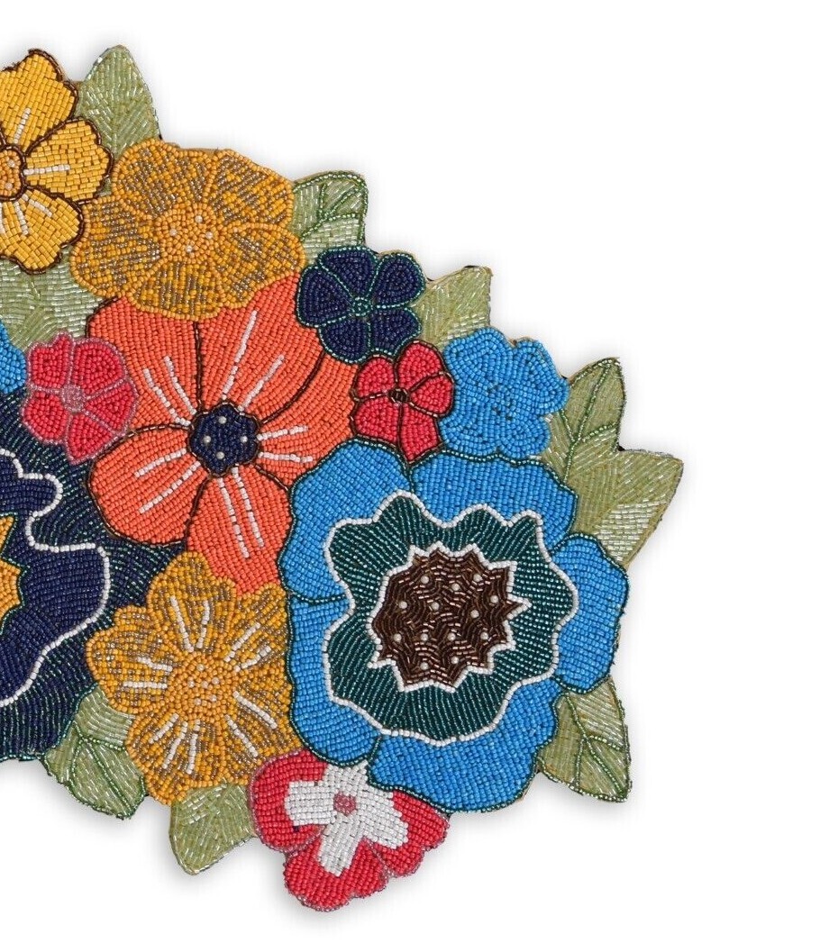 Floral Beaded Table Runner, Multicolor Table Runner, Spring Tableware 13X36 Inch