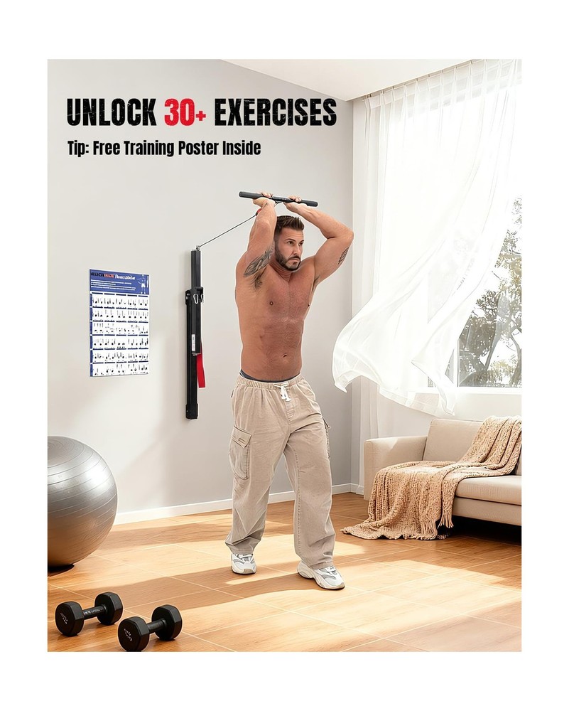 Cable Machine Home Gym, Wall-Mount Exercise & Workout Equipment with Adjustab...