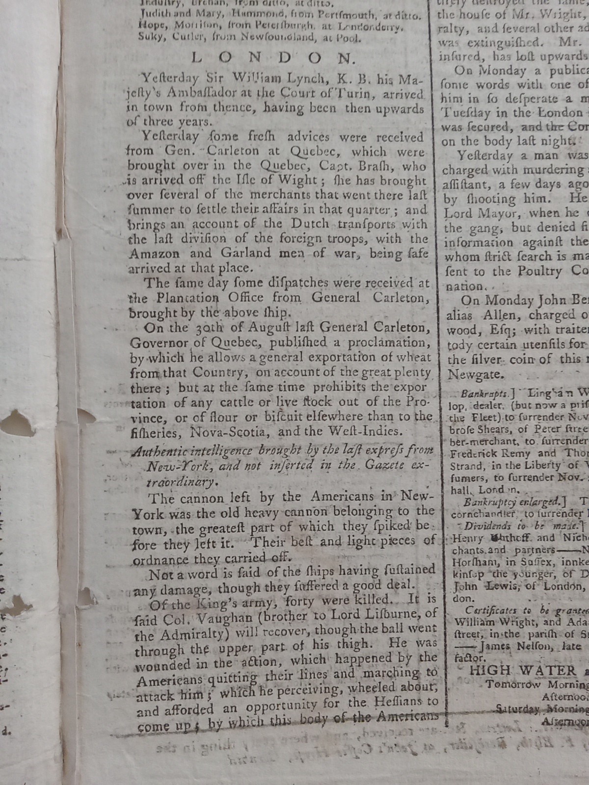 Original 1776 British Newspaper - American Revolutionary War - Colonies
