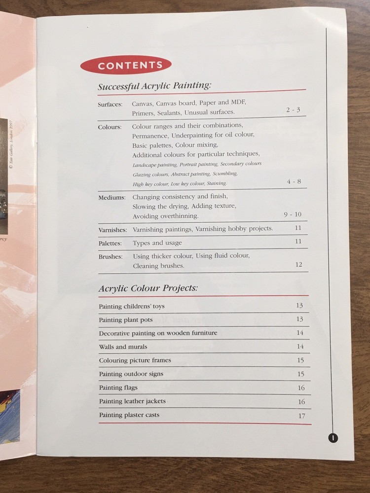 Winsor & Newton Galeria Acrylic Colour Hints Tips & Techniques+Chart Key Coding