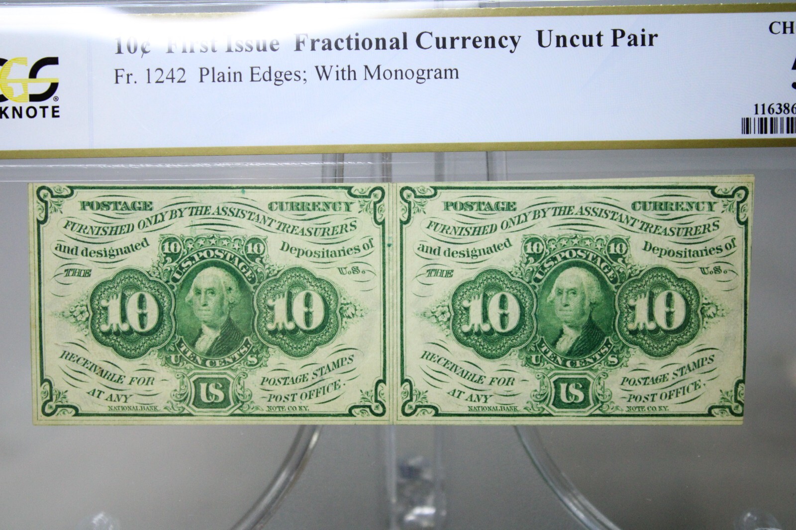 1862 10C First Issue Fractional currency Uncut Pair Fr.1242 PCGS AU58 #7574