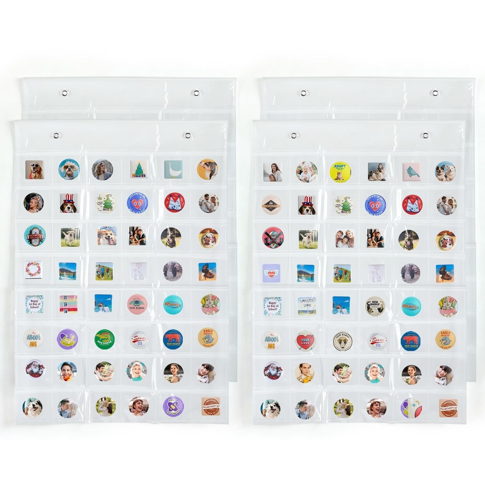 4 Pack Hanging Sticker Display Organizer Button Display Storage, Wall Door Pi...