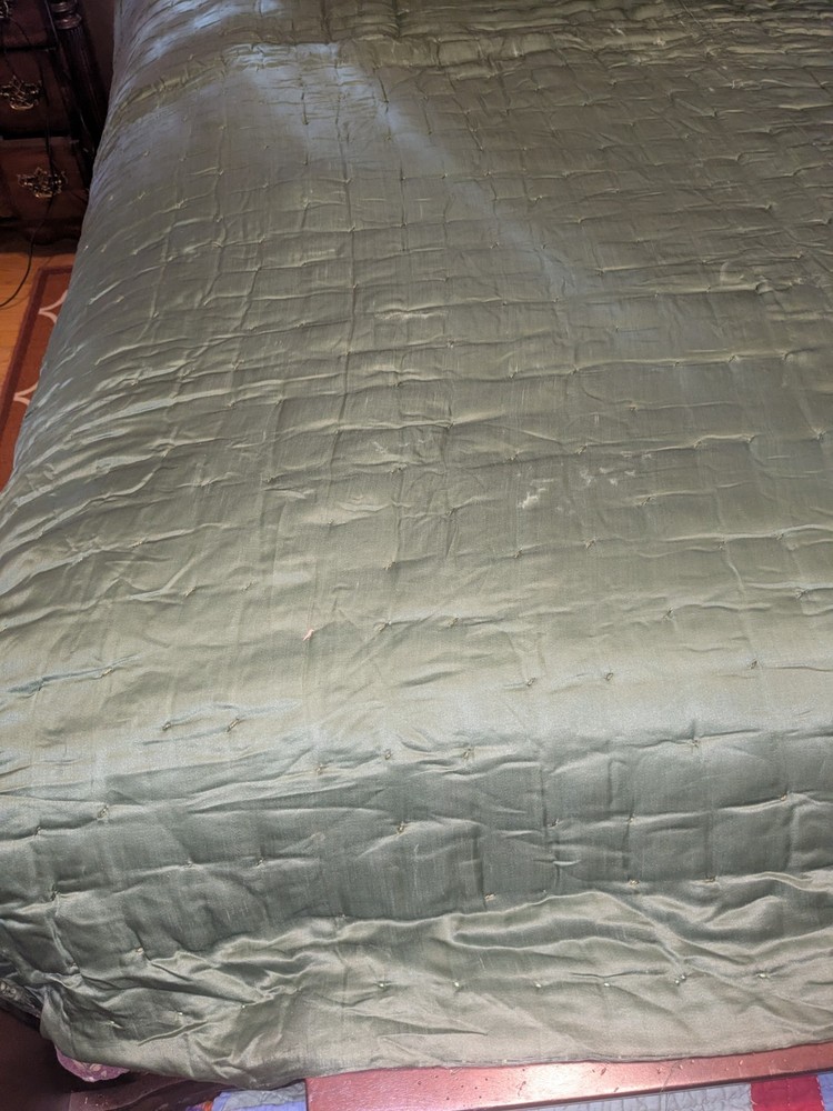 Unique Antique Puff Biscuit Patchwork Fabric Quilt ~ Green Back