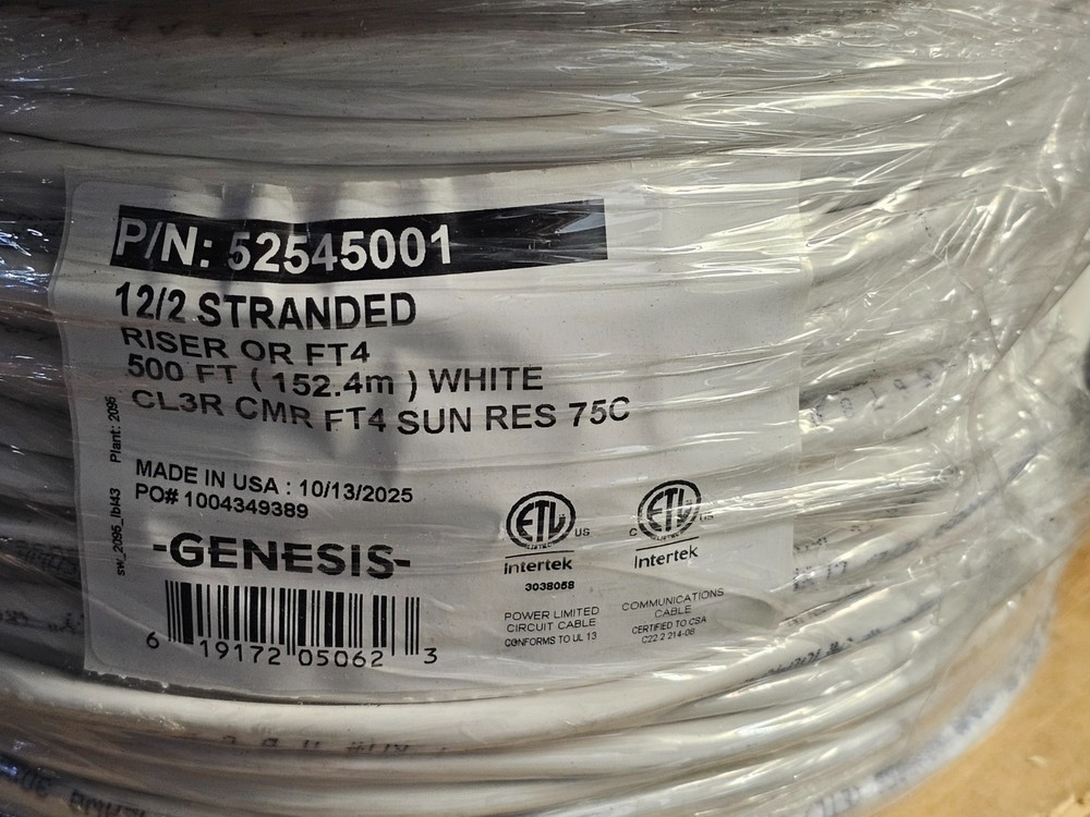 Genesis 52545001 12/2 500' Stranded Unshielded Speaker Cable, Riser, CMR, FT4
