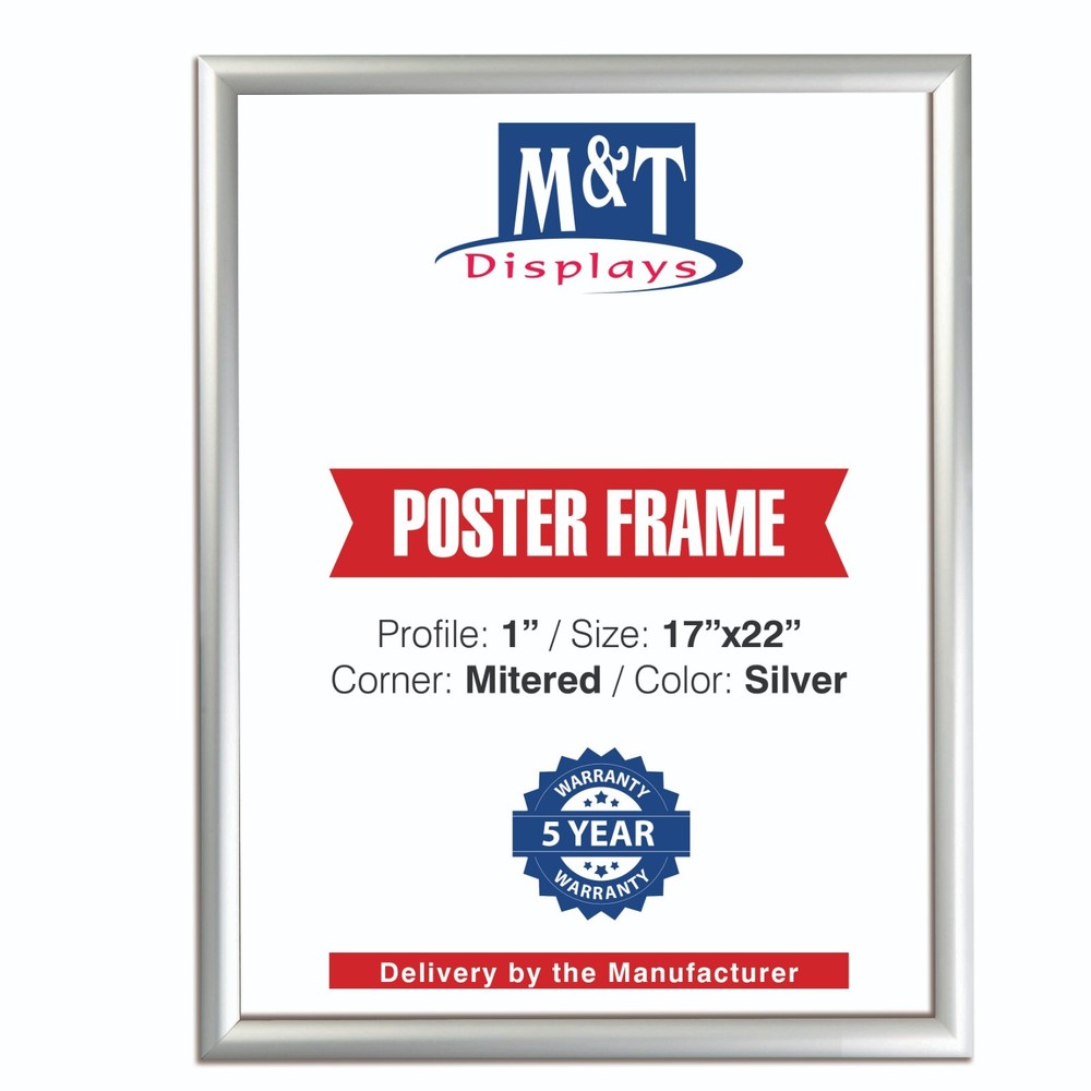 Snap Poster Frame 1" Aluminum Front Loading Wall Mounting 17x22 Inch Silver