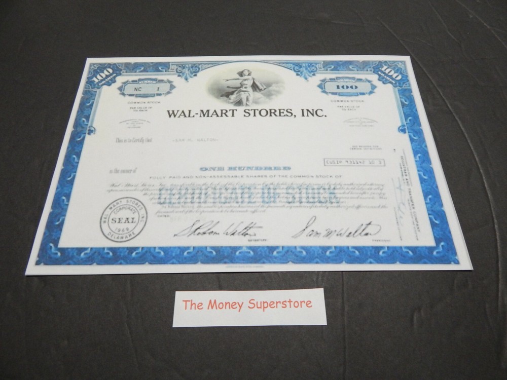 Walmart Blue stock certificate COPY of original document item #269.