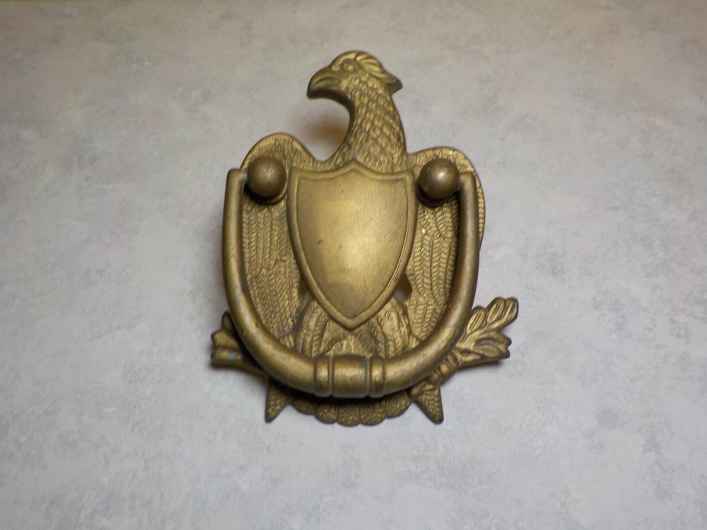 Vintage Solid Brass American Eagle Door Knocker Shield 7'' tall