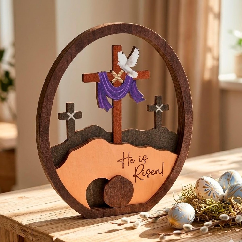 He Is Risen Easter Decorations for Home, 3D Empty Tomb Scene Egg