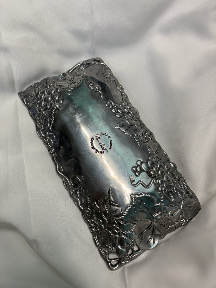 Vintage Silver-Plated Rectangular Serving Tray With Ornate Grape Vine Border