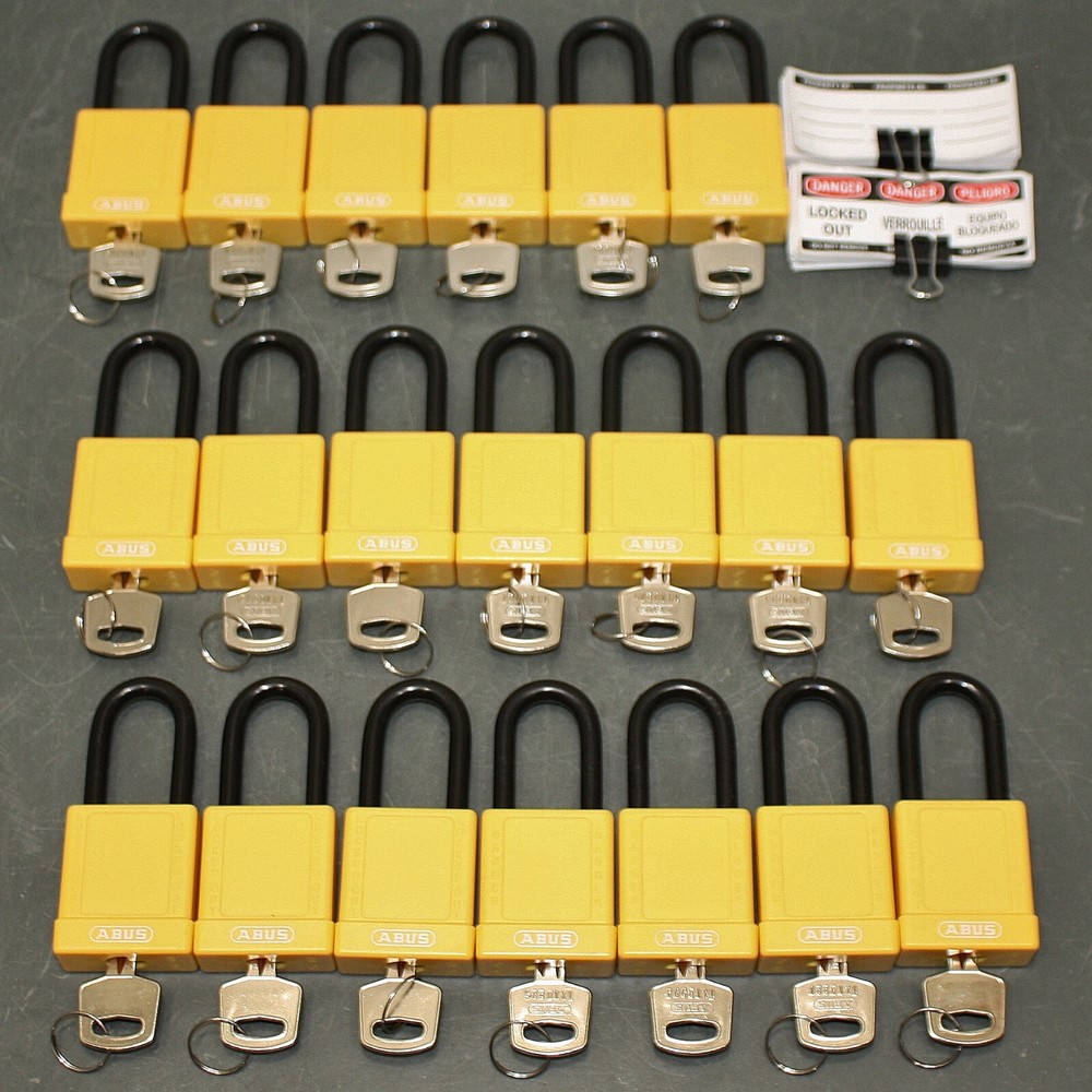 (20) Abus Lockout Padlock 74/40 KD YELLOW, Keyed Different, Plastic Covered