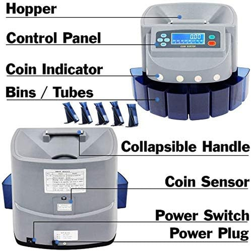 High-Speed Electronic Coin Sorter & Counter with LCD Display, Includes Wrappers
