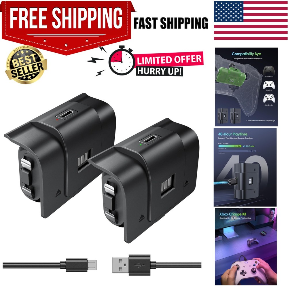 Xbox Controller Battery Pack 2-Pack, 40H Playtime 2.5H Fast Charge, Rechargea...