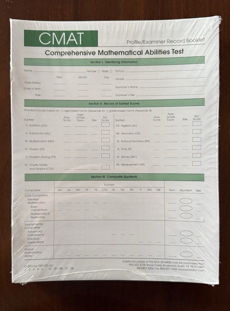 Comprehensive Mathematical Abilities Test Record Form 25 Pack
