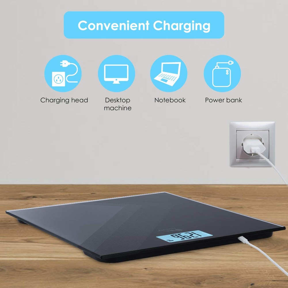 Digital Body Weight Scale, USB Rechargeable Bathroom Scale with Step-On Techn...