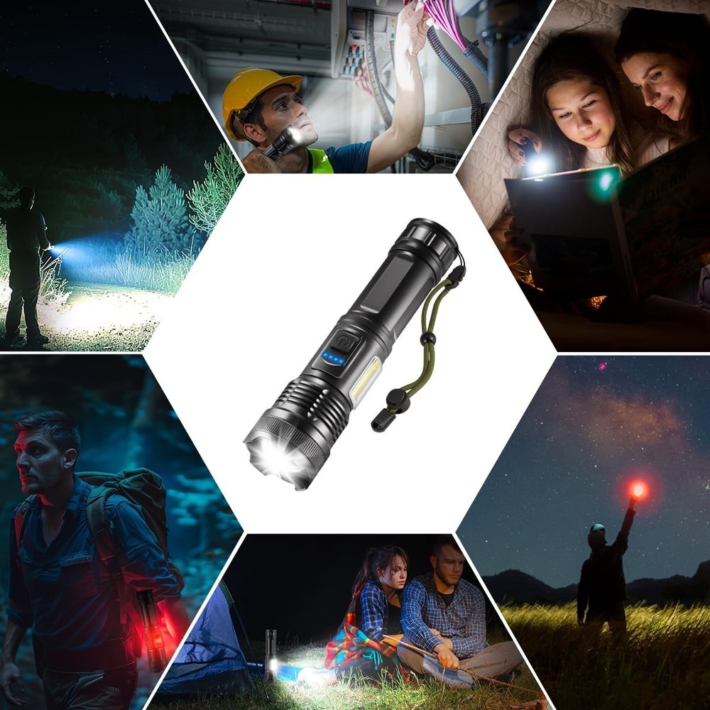 7Mode Flashlights High Lumens Rechargeable, 3Pack Tactical Flashlight High Po...