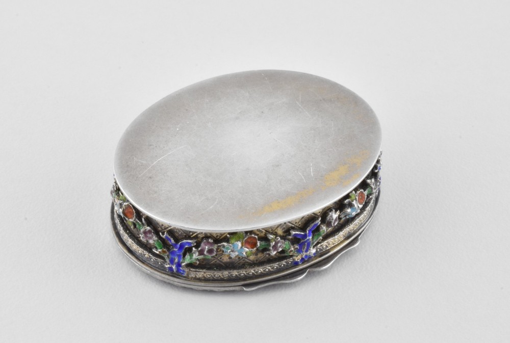 Antique Austrian-Hungarian Solid Silver Enamel Patch Pill Box, Vienna, 1872