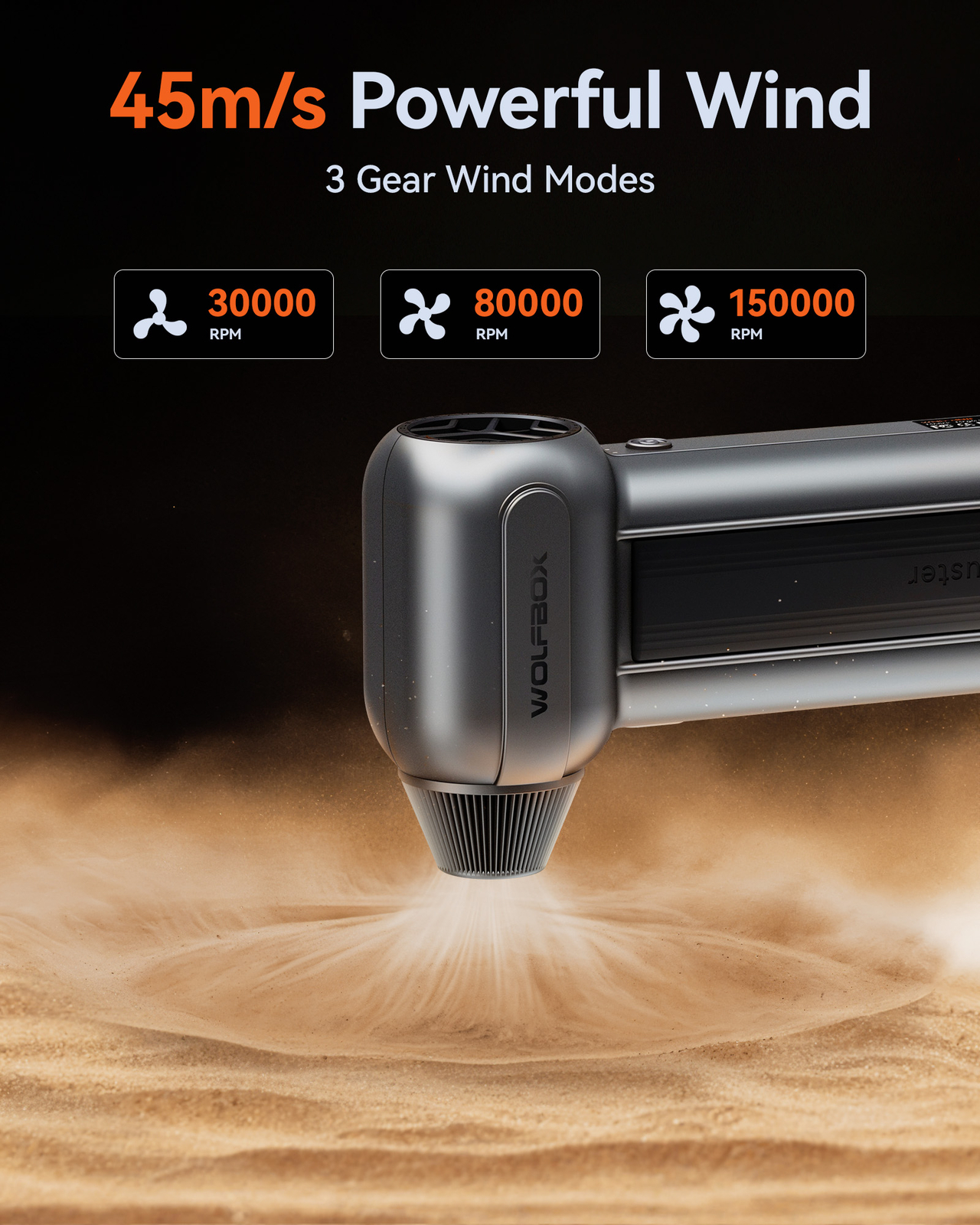 WOLFBOX MF100 Rechargeable Air Duster Cleaner 150000RPM 3-Gear Cordless for PC