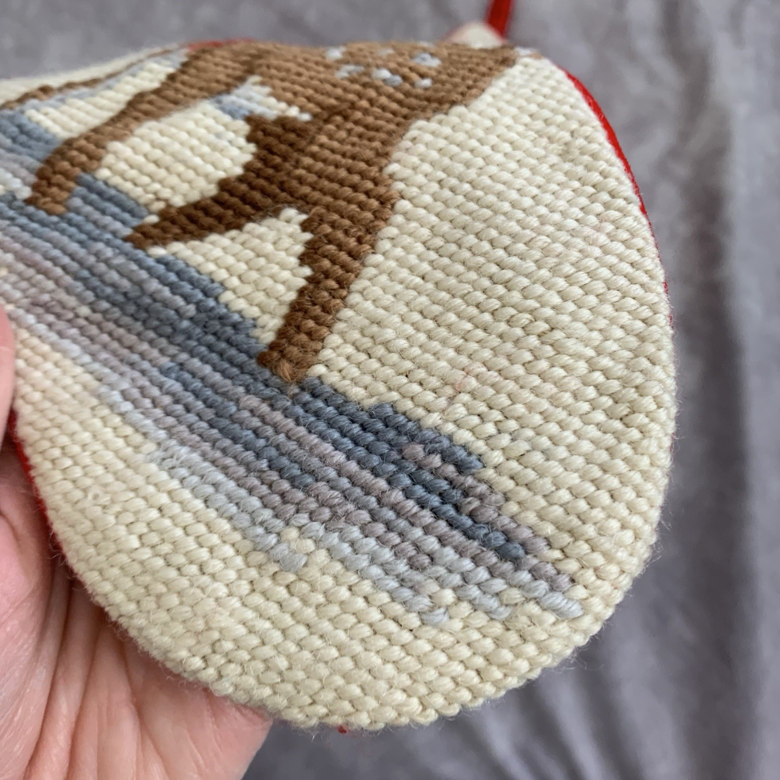 Vintage Needlepoint Wool Christmas Stocking Snowman Reindeer Holiday