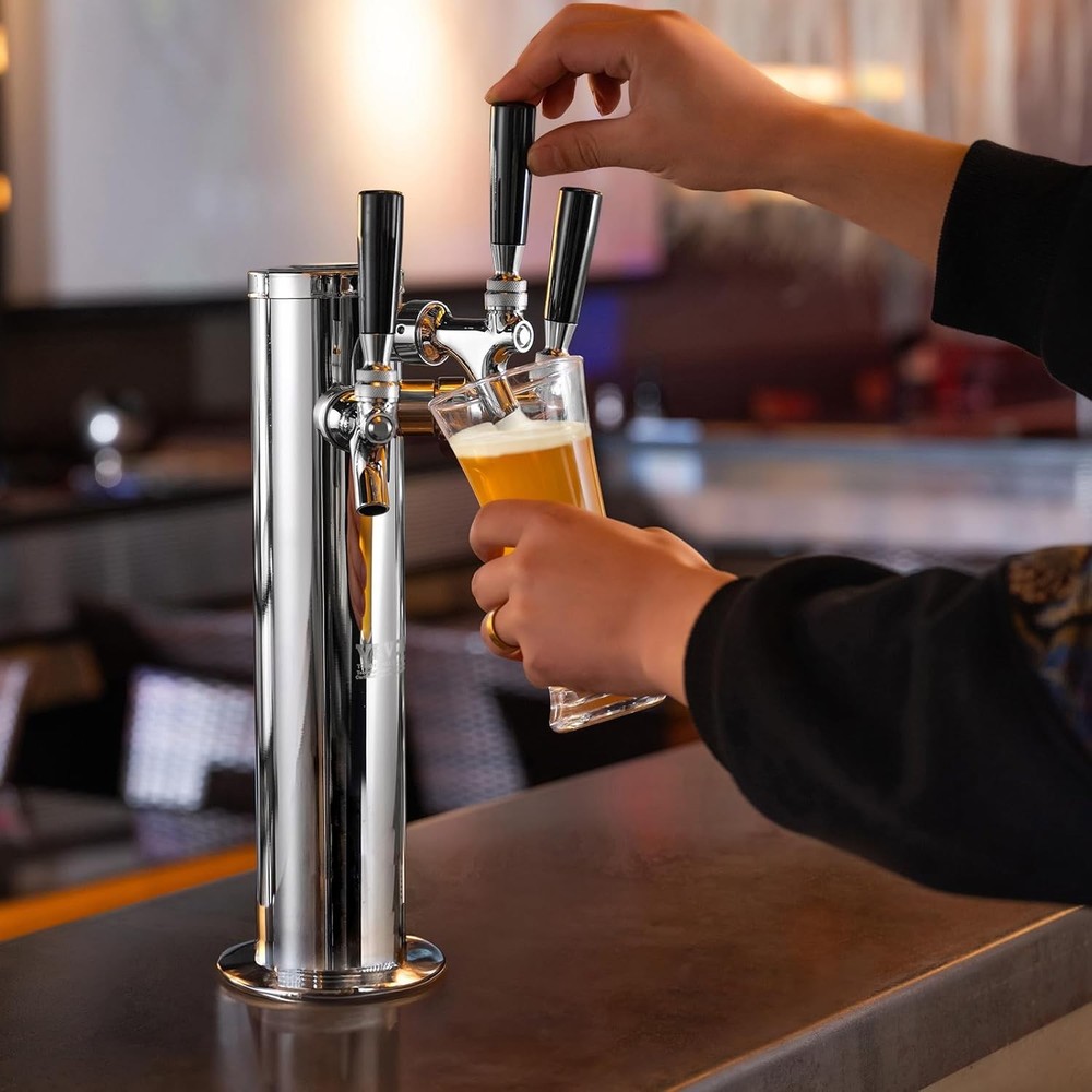 VEVOR Triple Taps Draft Beer Tower Dispenser, Stainless Taps, Silver