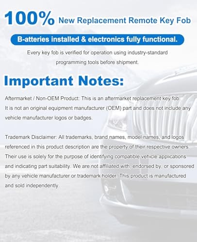 4-Button Car Key Fob Replacement: 2 Pcs Keyless Entry Remote 4Btn-OUC60221