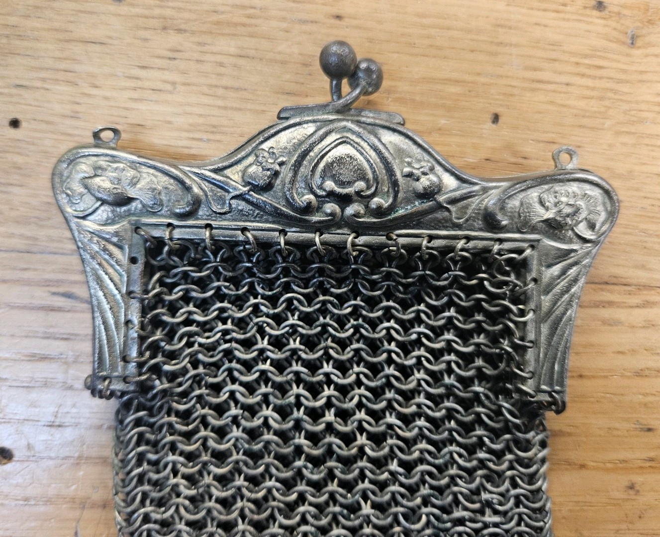 Vintage Ornate German Silver Numbered & Engraved Metal Mesh Purse Missing Chain