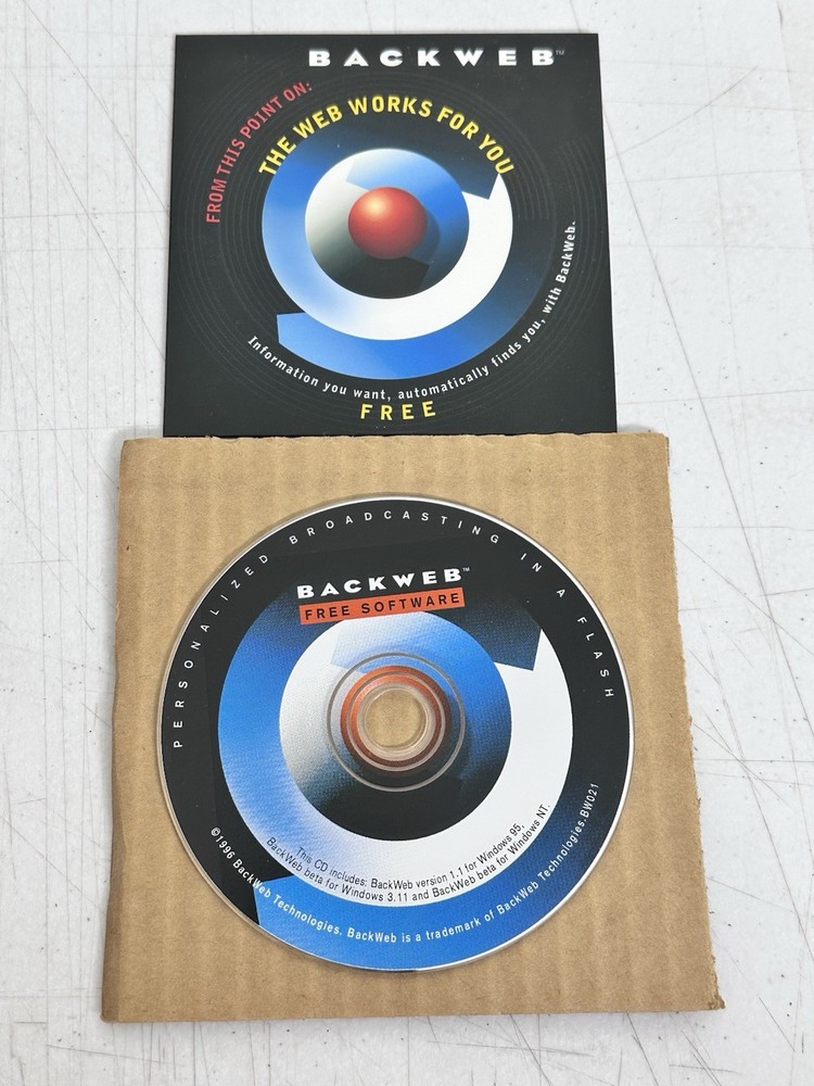 RARE Vtg 1996/97 BackWeb Technologies CD-ROM Push Tech Internet Client Win95 NT