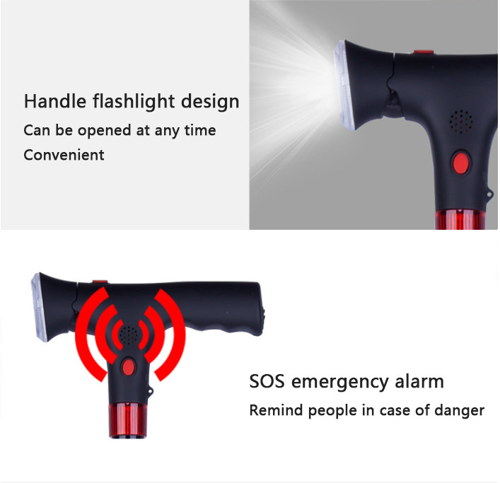 Foldable Alarm Walking Stick Extendable Adjustable Walking Cane With LED Light