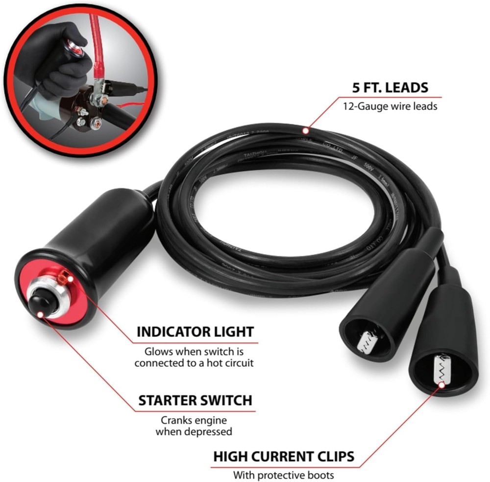 Durable Remote Engine Starter with 5-ft Heavy Duty Leads & Safe Operation Light